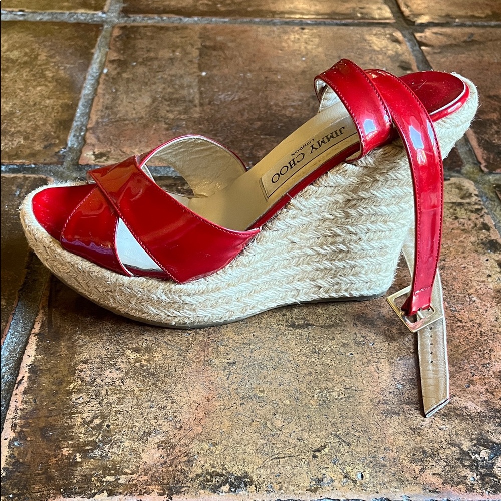 Jimmy Choo Glossy Red Wedge Sandals